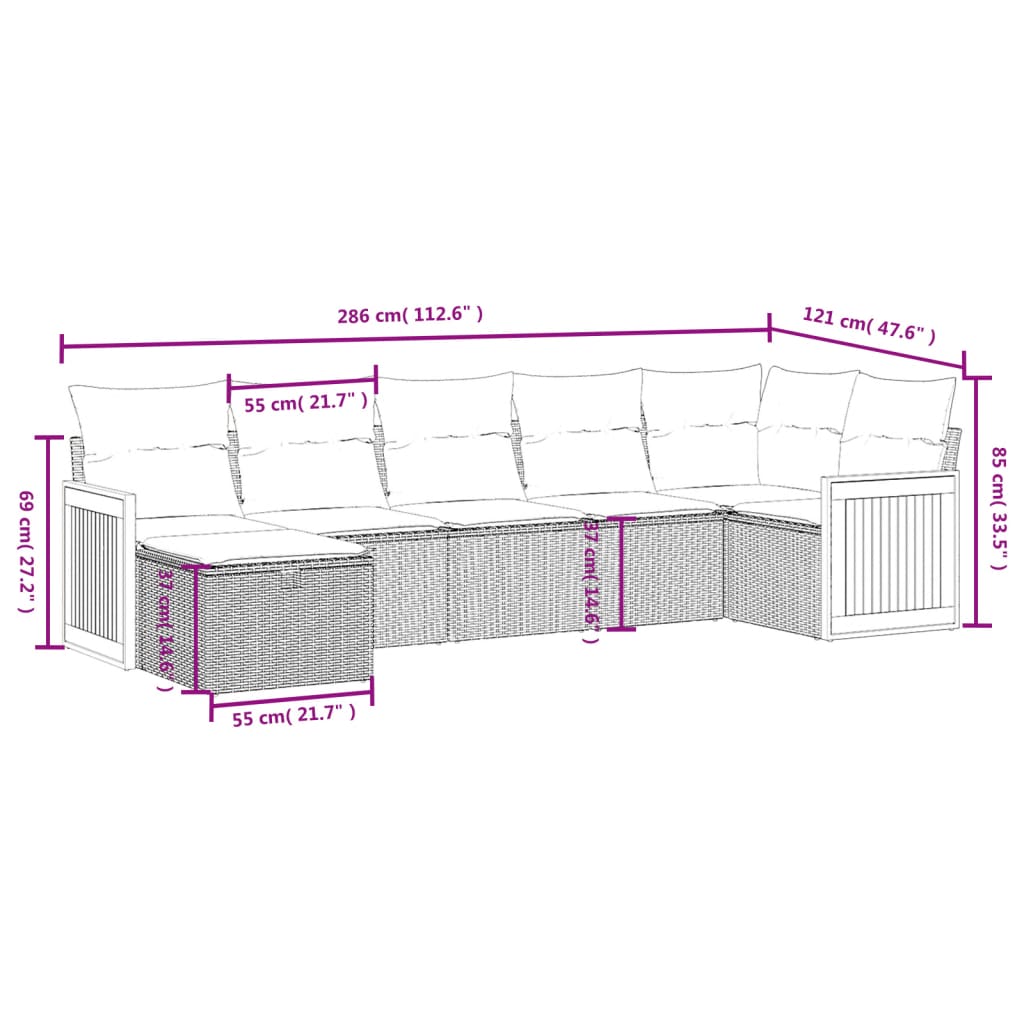 7-delige Loungeset met kussens poly rattan grijs is nu te koop bij PeponiXL, paradijselijk wonen!