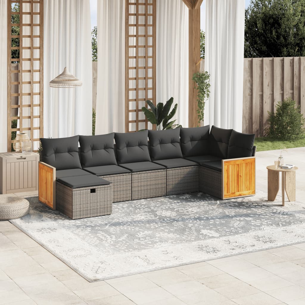 7-delige Loungeset met kussens poly rattan grijs is nu te koop bij PeponiXL, paradijselijk wonen!