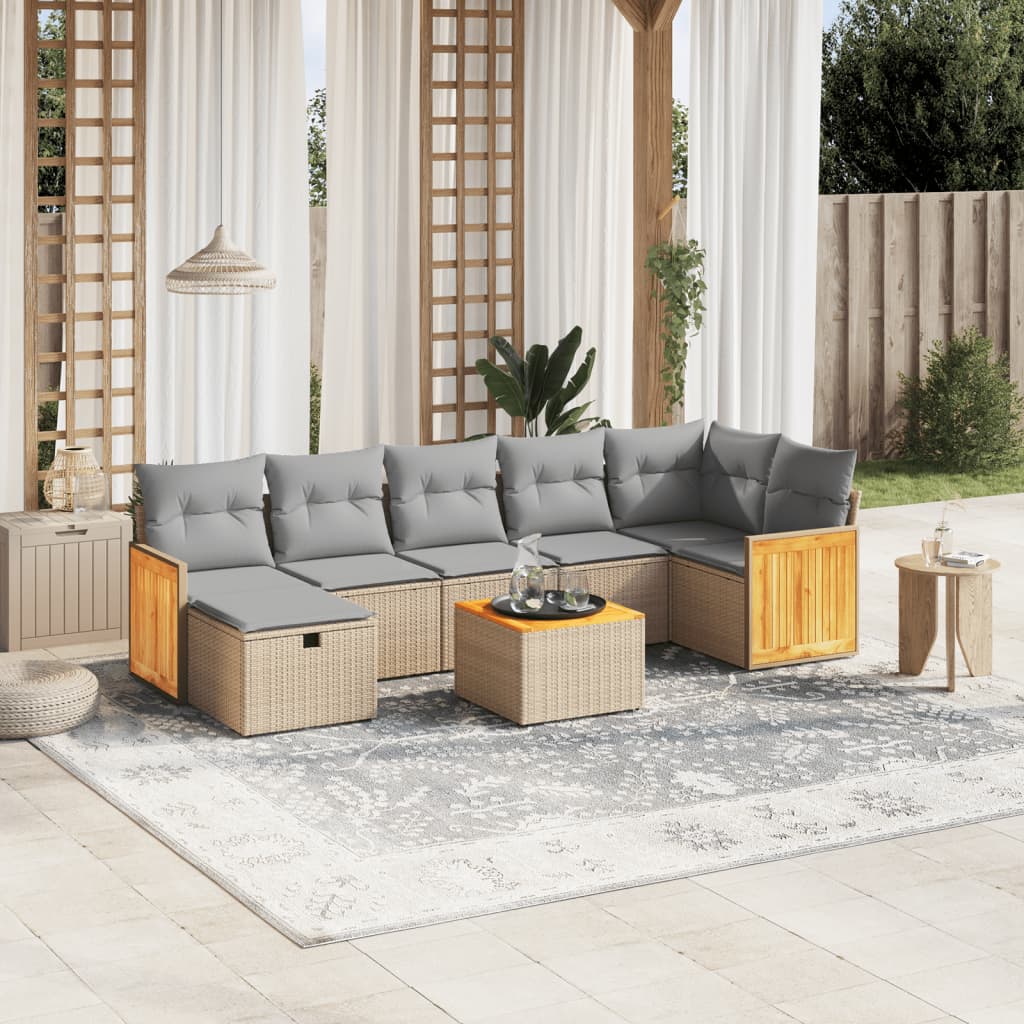 8-delige Loungeset met kussens poly rattan gemengd beige is nu te koop bij PeponiXL, paradijselijk wonen!