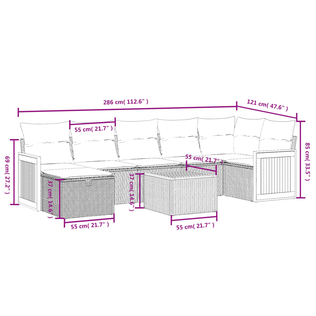 8-delige Loungeset met kussens poly rattan grijs is nu te koop bij PeponiXL, paradijselijk wonen!