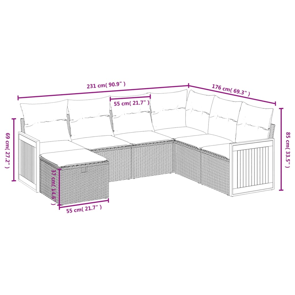 7-delige Loungeset met kussens poly rattan zwart is nu te koop bij PeponiXL, paradijselijk wonen!
