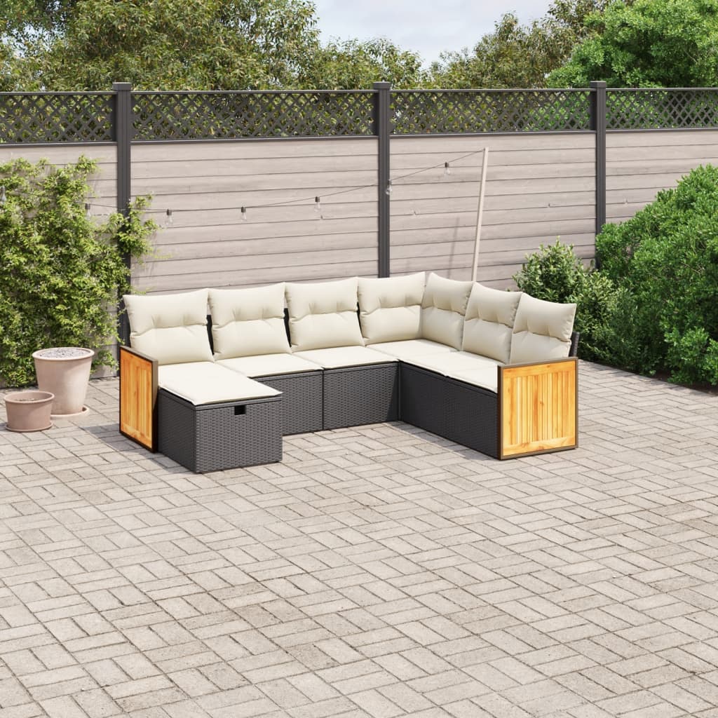 7-delige Loungeset met kussens poly rattan zwart is nu te koop bij PeponiXL, paradijselijk wonen!