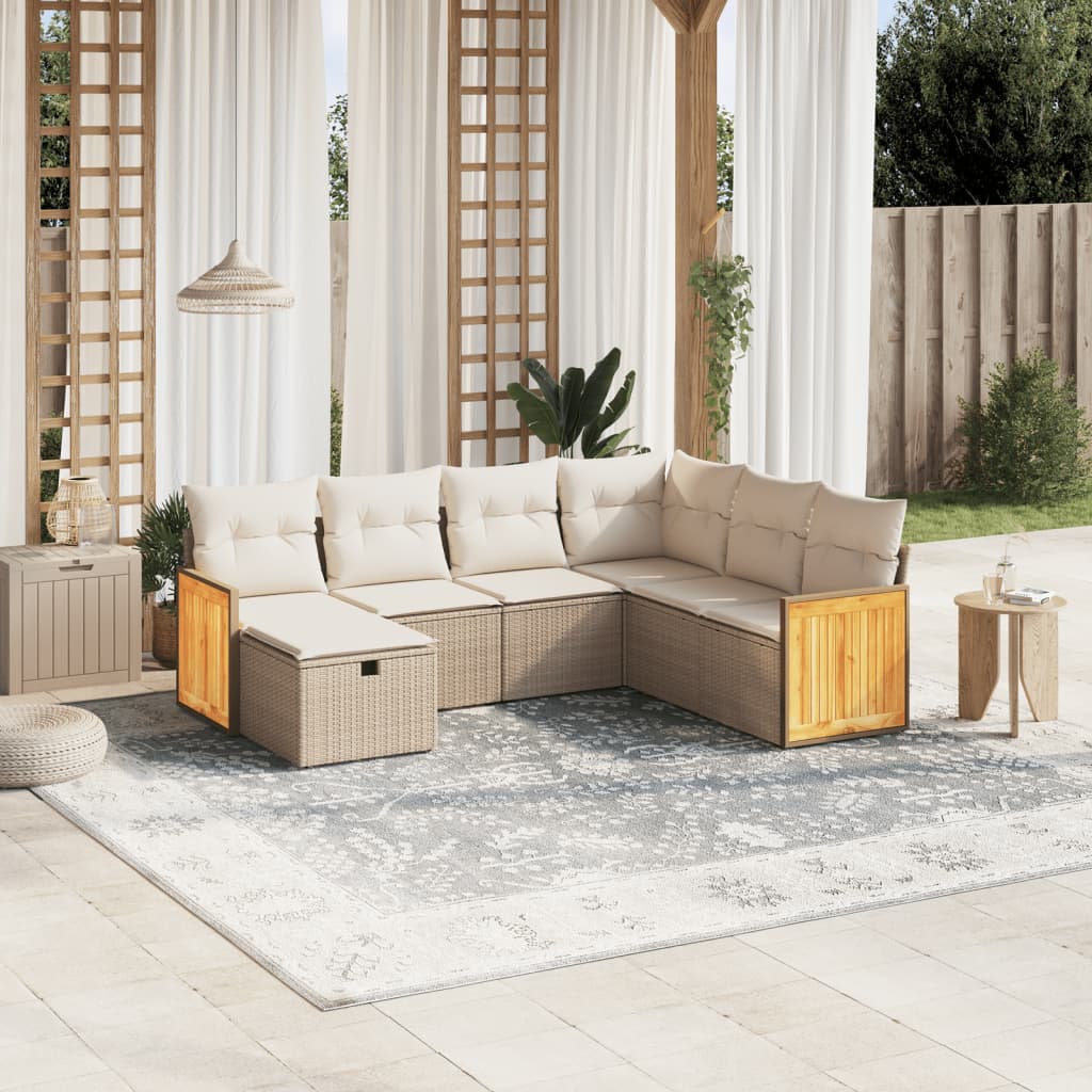 7-delige Loungeset met kussens poly rattan beige is nu te koop bij PeponiXL, paradijselijk wonen!