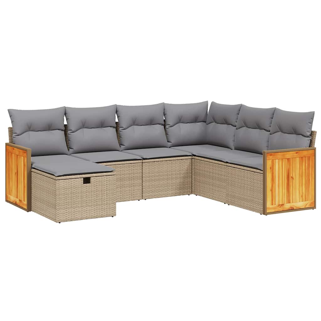 7-delige Loungeset met kussens poly rattan gemengd beige is nu te koop bij PeponiXL, paradijselijk wonen!