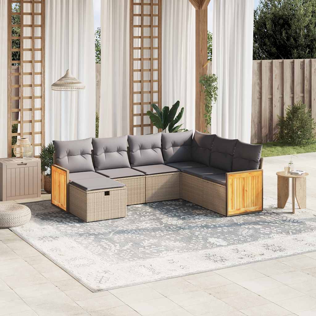 7-delige Loungeset met kussens poly rattan gemengd beige is nu te koop bij PeponiXL, paradijselijk wonen!