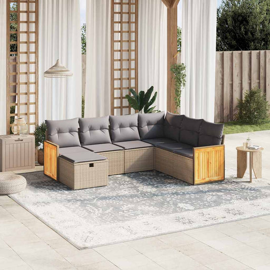 7-delige Loungeset met kussens poly rattan gemengd beige is nu te koop bij PeponiXL, paradijselijk wonen!