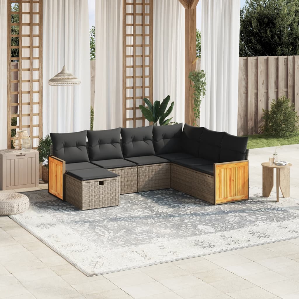 7-delige Loungeset met kussens poly rattan grijs is nu te koop bij PeponiXL, paradijselijk wonen!