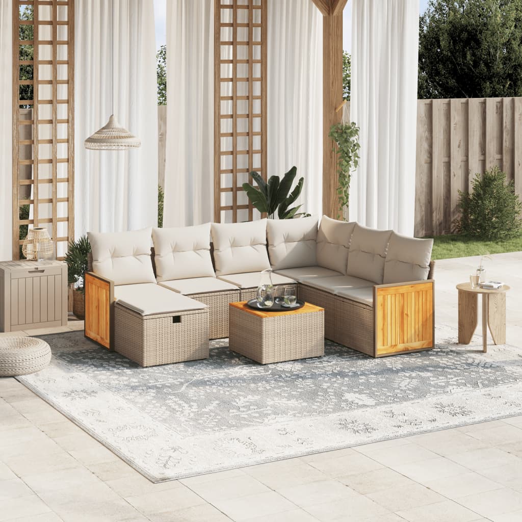 8-delige Loungeset met kussens poly rattan beige is nu te koop bij PeponiXL, paradijselijk wonen!