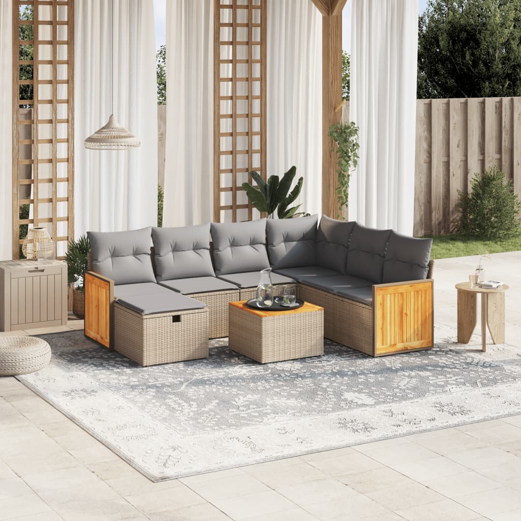 8-delige Loungeset met kussens poly rattan gemengd beige is nu te koop bij PeponiXL, paradijselijk wonen!
