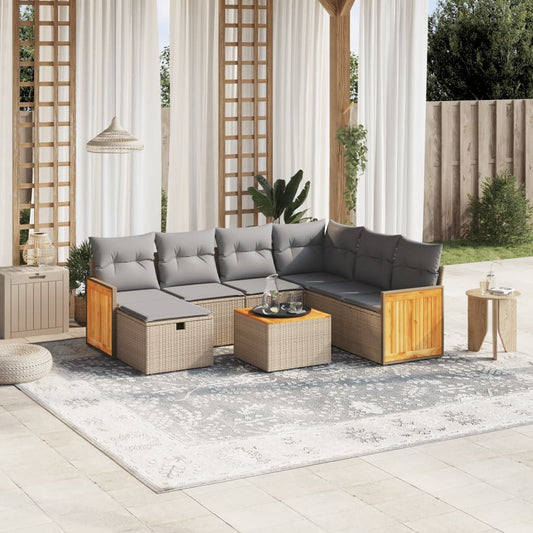 8-delige Loungeset met kussens poly rattan gemengd beige is nu te koop bij PeponiXL, paradijselijk wonen!