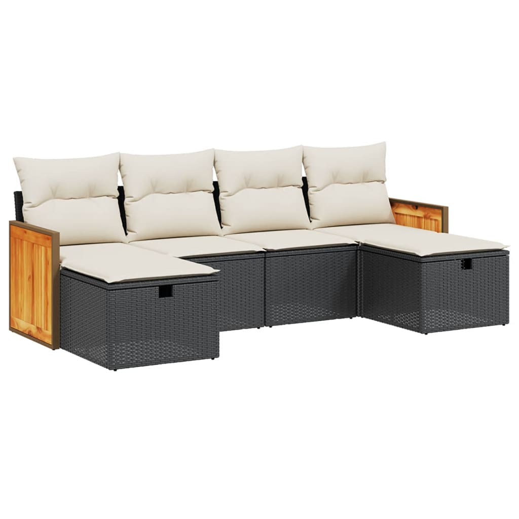 6-delige Loungeset met kussens poly rattan zwart is nu te koop bij PeponiXL, paradijselijk wonen!