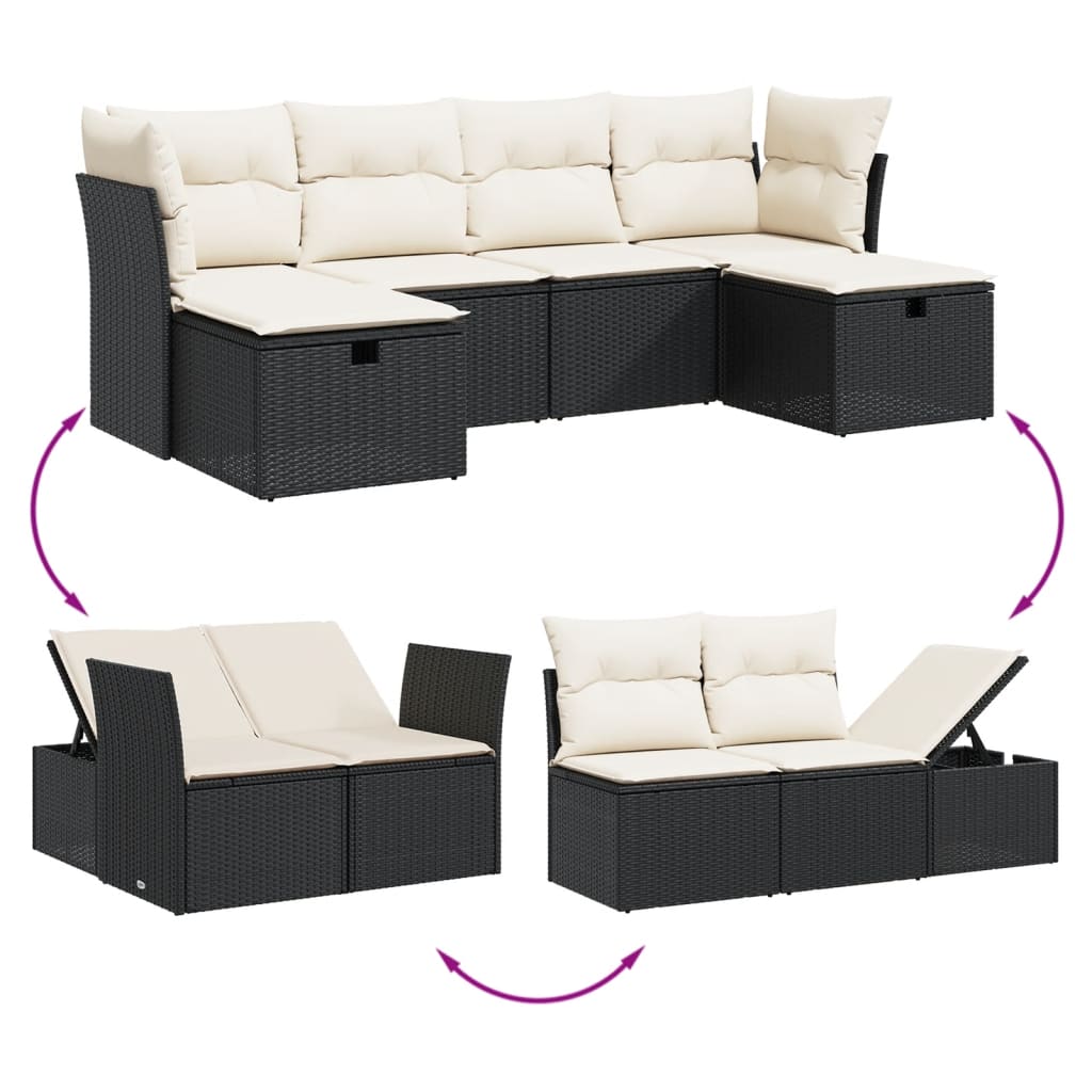 6-delige Loungeset met kussens poly rattan zwart is nu te koop bij PeponiXL, paradijselijk wonen!
