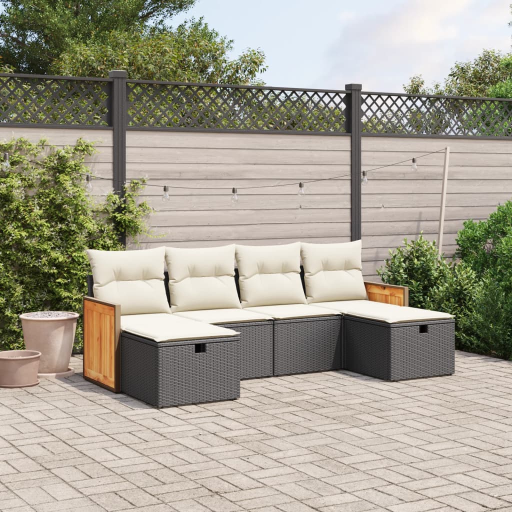 6-delige Loungeset met kussens poly rattan zwart is nu te koop bij PeponiXL, paradijselijk wonen!