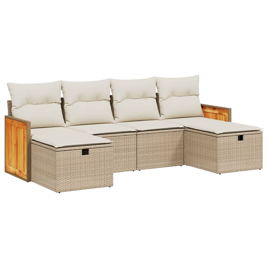 6-delige Loungeset met kussens poly rattan beige is nu te koop bij PeponiXL, paradijselijk wonen!