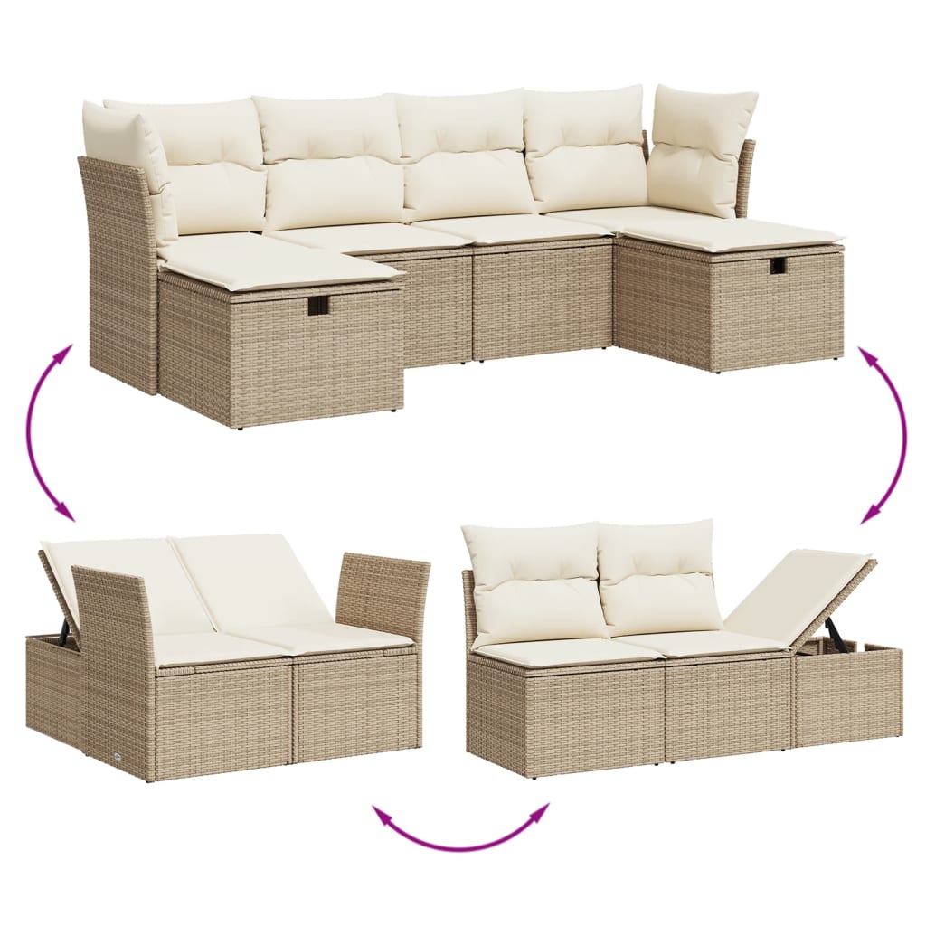 6-delige Loungeset met kussens poly rattan beige is nu te koop bij PeponiXL, paradijselijk wonen!