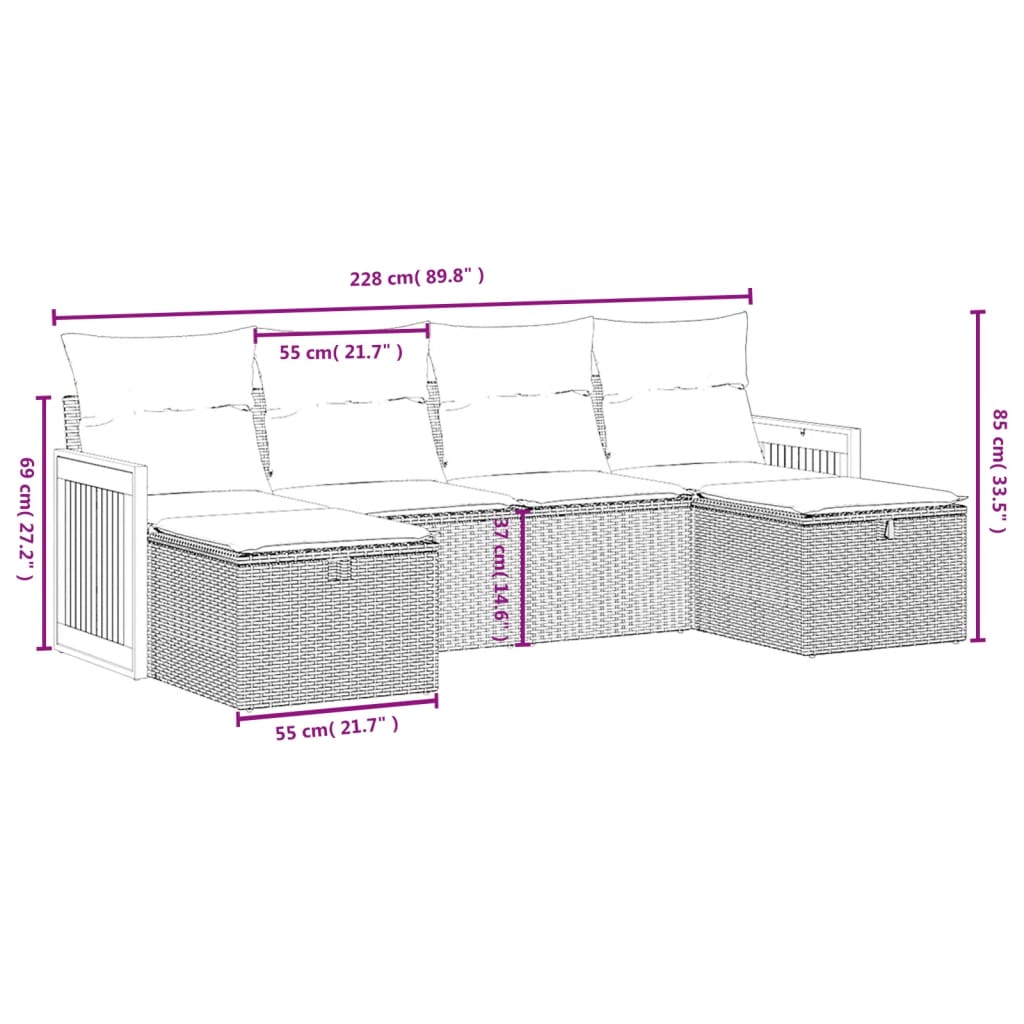 6-delige Loungeset met kussens poly rattan beige is nu te koop bij PeponiXL, paradijselijk wonen!