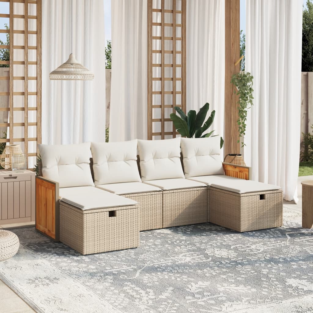 6-delige Loungeset met kussens poly rattan beige is nu te koop bij PeponiXL, paradijselijk wonen!