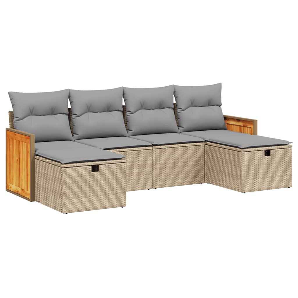 6-delige Loungeset met kussens poly rattan gemengd beige is nu te koop bij PeponiXL, paradijselijk wonen!