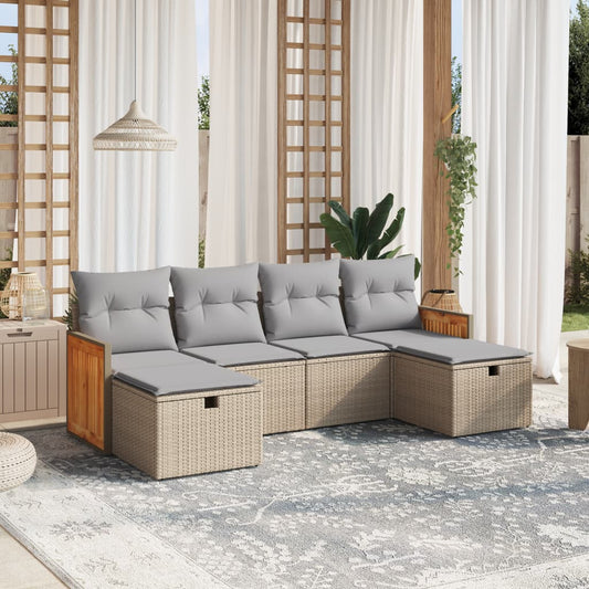 6-delige Loungeset met kussens poly rattan gemengd beige is nu te koop bij PeponiXL, paradijselijk wonen!