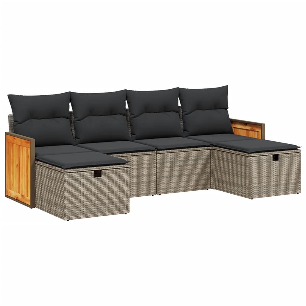 6-delige Loungeset met kussens poly rattan grijs is nu te koop bij PeponiXL, paradijselijk wonen!