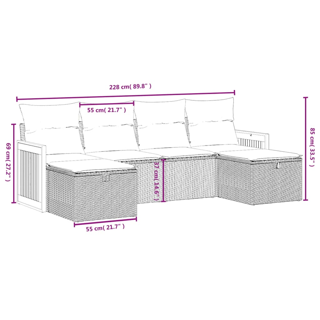 6-delige Loungeset met kussens poly rattan grijs is nu te koop bij PeponiXL, paradijselijk wonen!