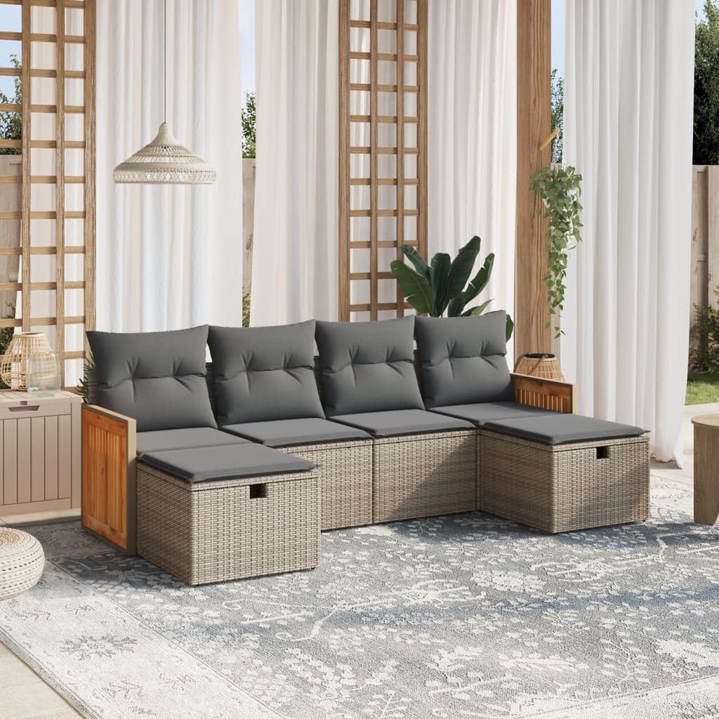 6-delige Loungeset met kussens poly rattan grijs is nu te koop bij PeponiXL, paradijselijk wonen!