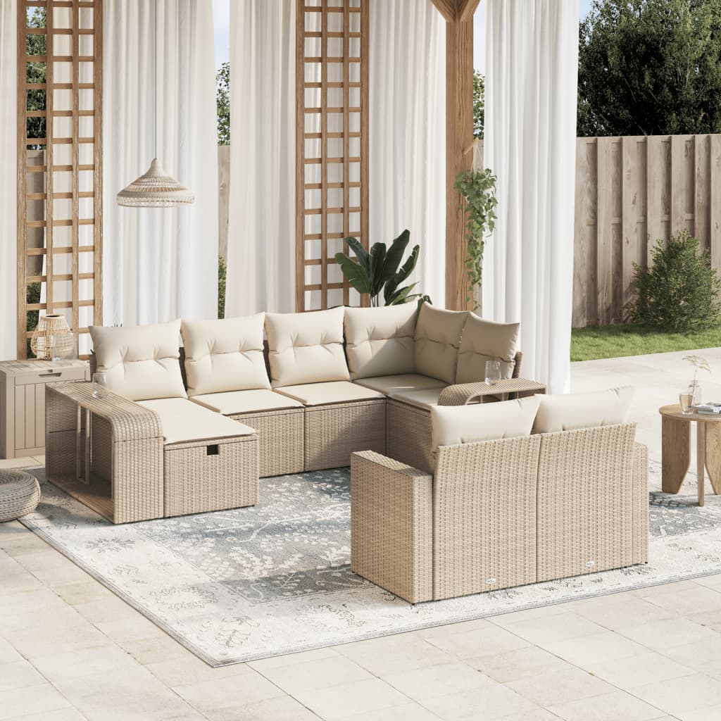 10-delige Loungeset met kussens poly rattan beige is nu te koop bij PeponiXL, paradijselijk wonen!