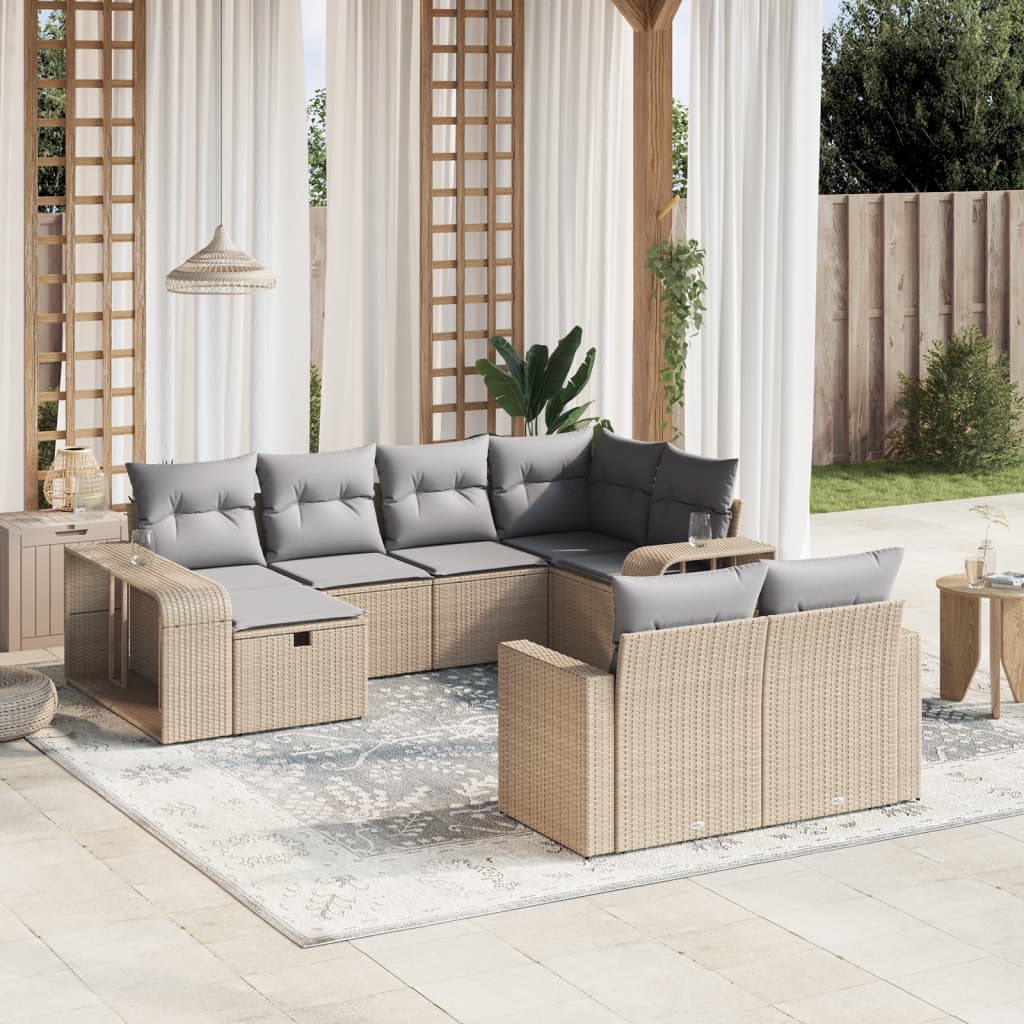 10-delige Loungeset met kussens poly rattan beige is nu te koop bij PeponiXL, paradijselijk wonen!