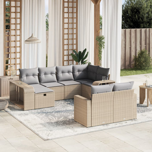 10-delige Loungeset met kussens poly rattan beige is nu te koop bij PeponiXL, paradijselijk wonen!