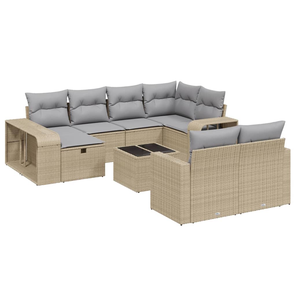 11-delige Tuinset met kussens poly rattan beige