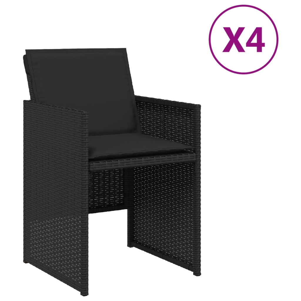 Tuinstoelen 4 st met kussens poly rattan zwart is nu te koop bij PeponiXL, paradijselijk wonen!