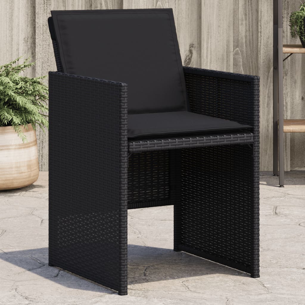 Tuinstoelen 4 st met kussens poly rattan zwart is nu te koop bij PeponiXL, paradijselijk wonen!