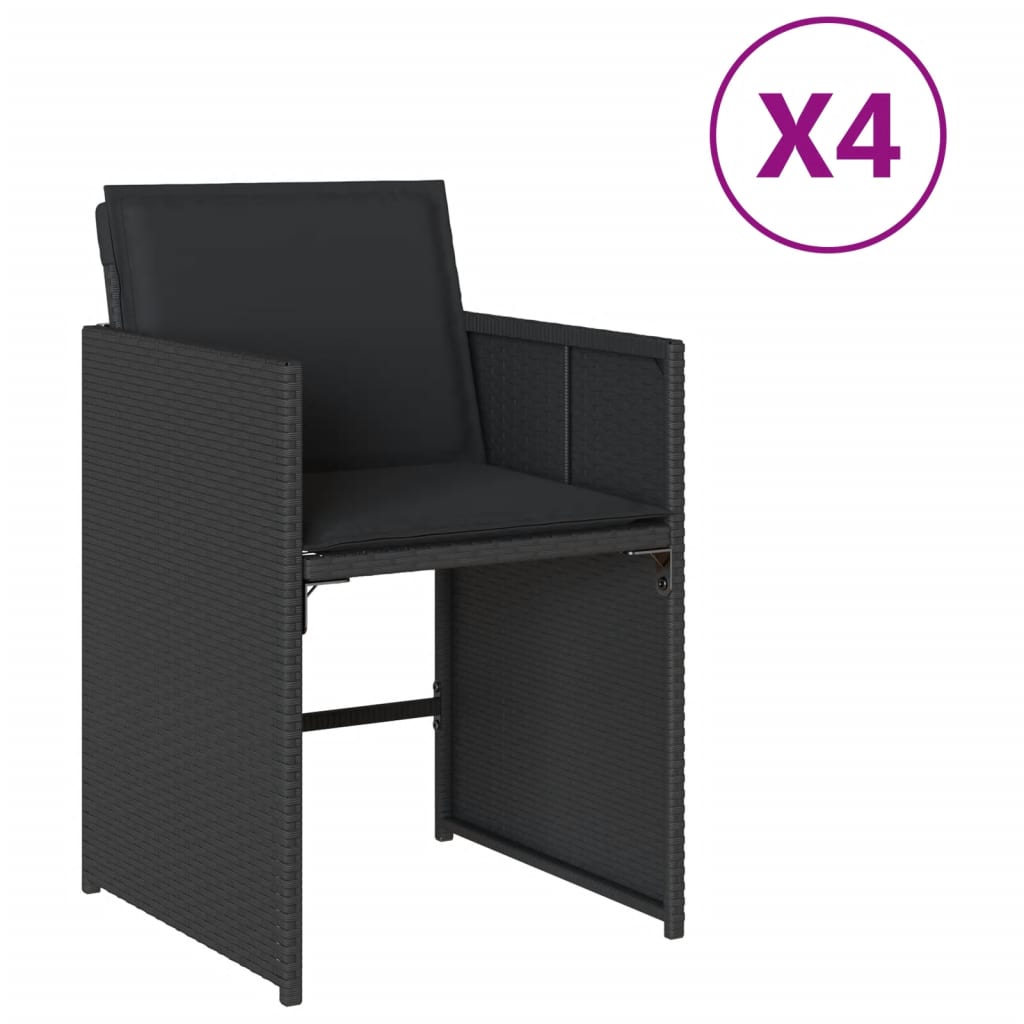 Tuinstoelen 4 st met kussens poly rattan zwart is nu te koop bij PeponiXL, paradijselijk wonen!