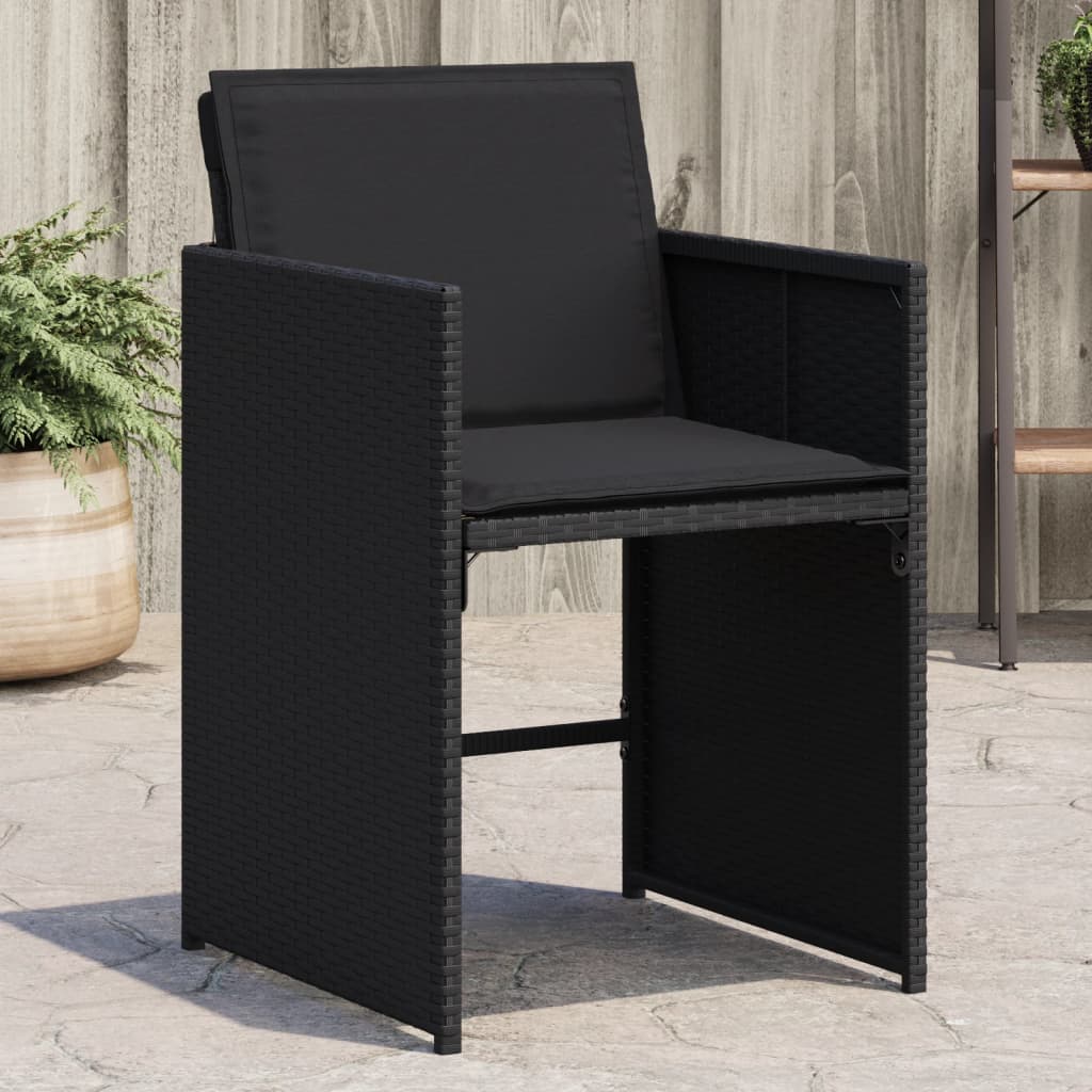 Tuinstoelen 4 st met kussens poly rattan zwart is nu te koop bij PeponiXL, paradijselijk wonen!