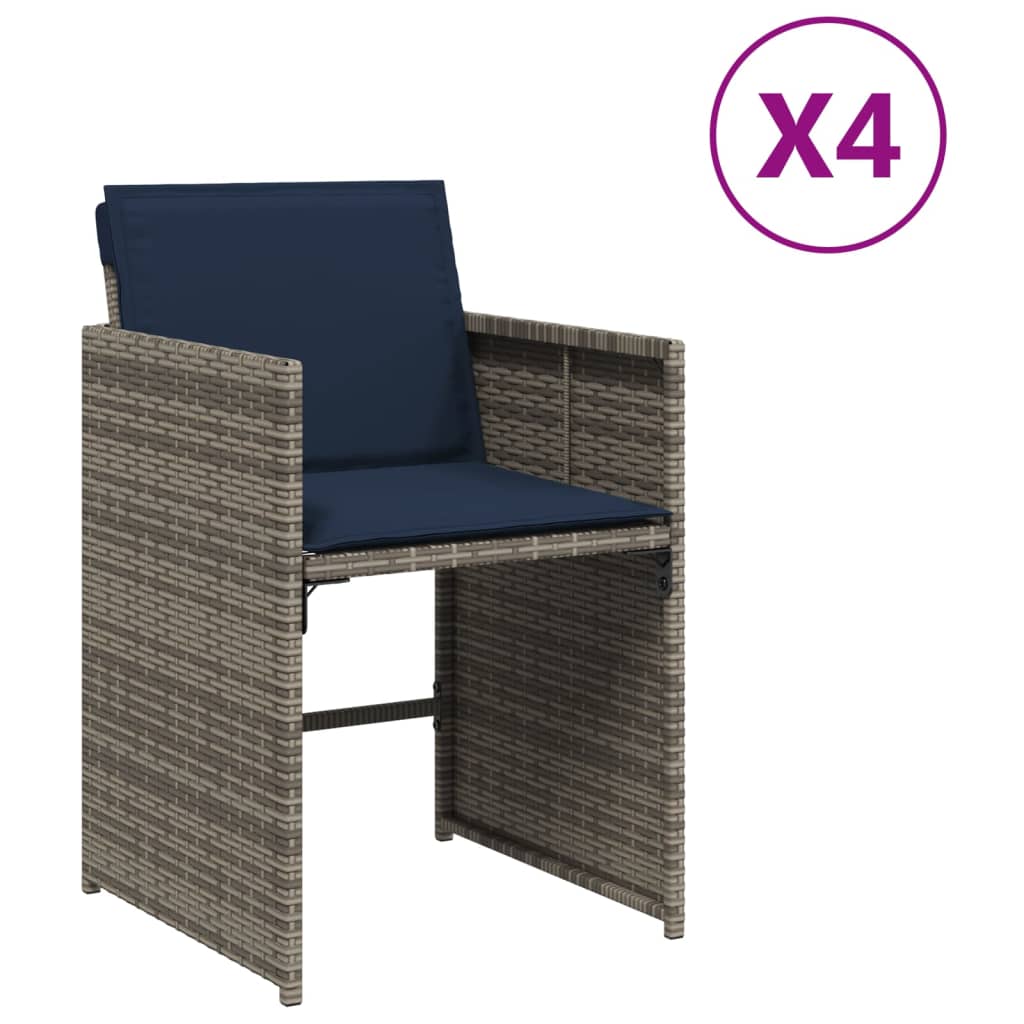 Tuinstoelen 4 st met kussens poly rattan grijs is nu te koop bij PeponiXL, paradijselijk wonen!