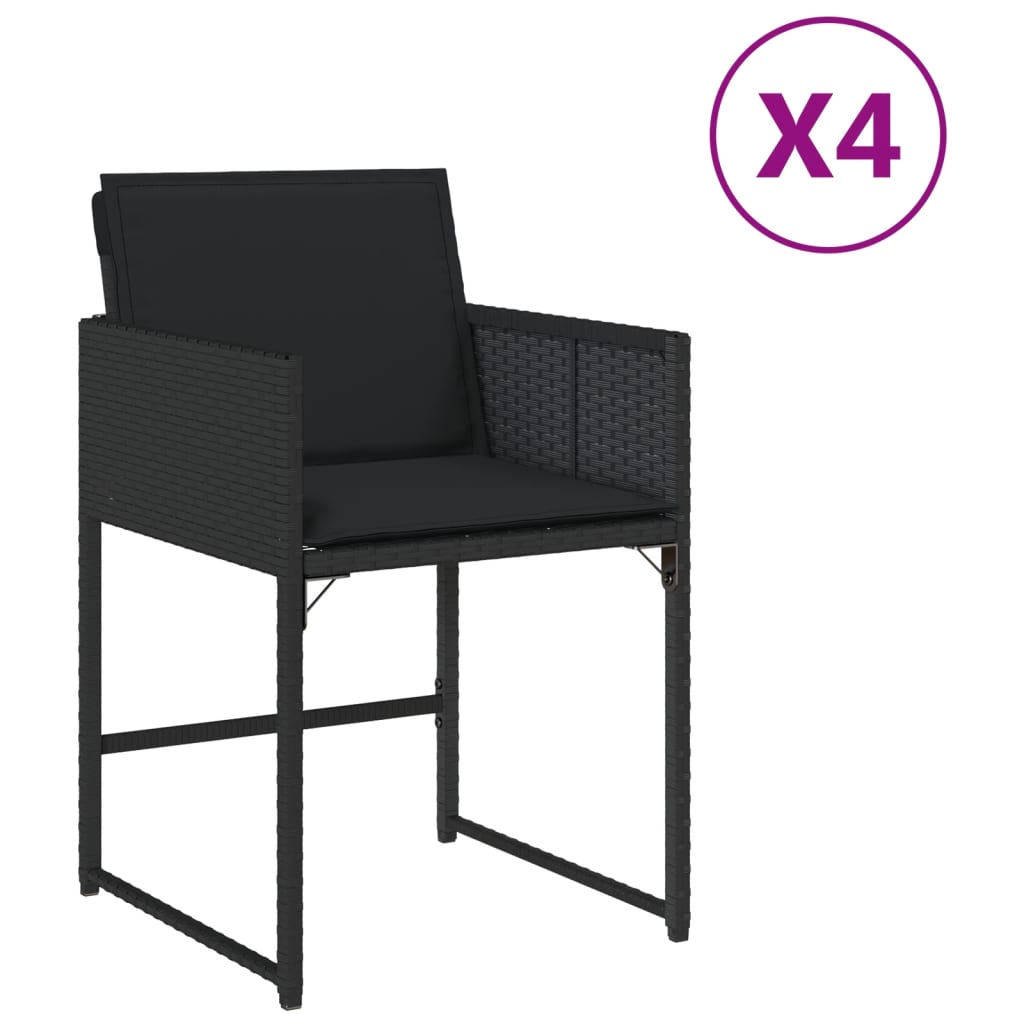Tuinstoelen 4 st met kussens poly rattan zwart is nu te koop bij PeponiXL, paradijselijk wonen!
