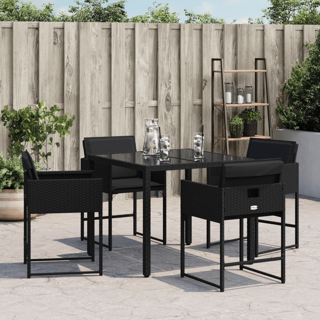 Tuinstoelen 4 st met kussens poly rattan zwart is nu te koop bij PeponiXL, paradijselijk wonen!