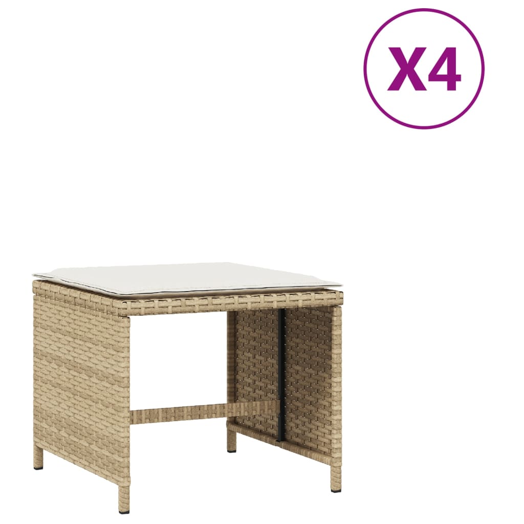 Tuinkrukken 4 st met kussens 40x40x35 cm poly rattan beige is nu te koop bij PeponiXL, paradijselijk wonen!