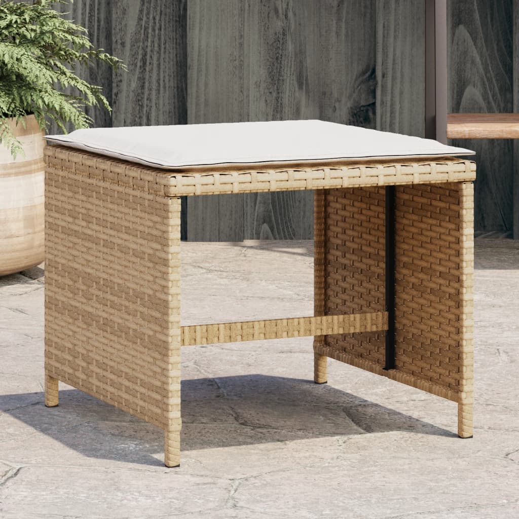Tuinkrukken 4 st met kussens 40x40x35 cm poly rattan beige is nu te koop bij PeponiXL, paradijselijk wonen!