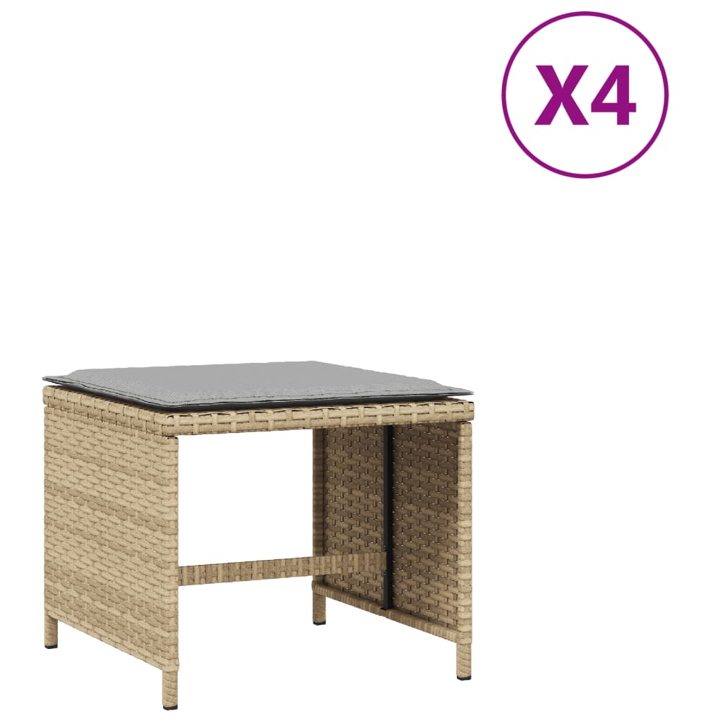 Tuinkrukken 4 st kussens 40x40x35 cm poly rattan gemengd beige is nu te koop bij PeponiXL, paradijselijk wonen!