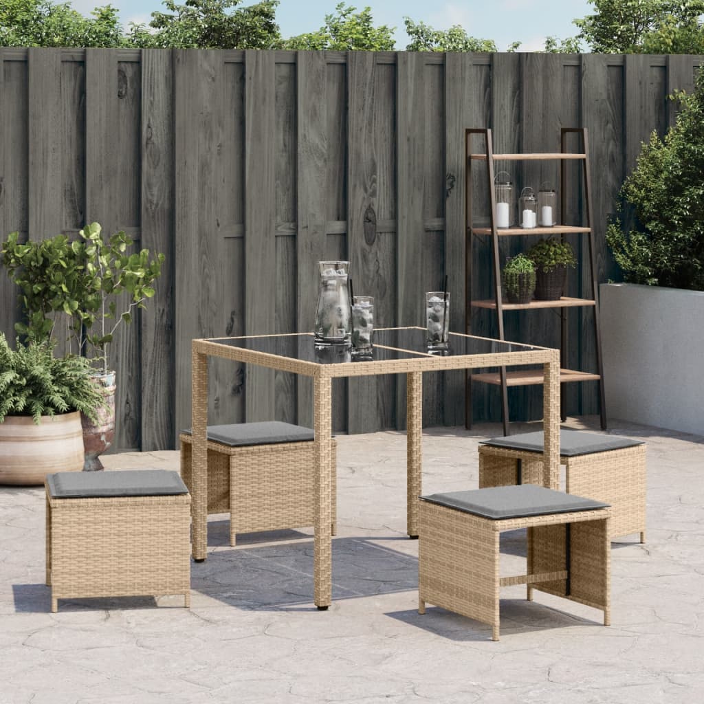 Tuinkrukken 4 st kussens 40x40x35 cm poly rattan gemengd beige is nu te koop bij PeponiXL, paradijselijk wonen!