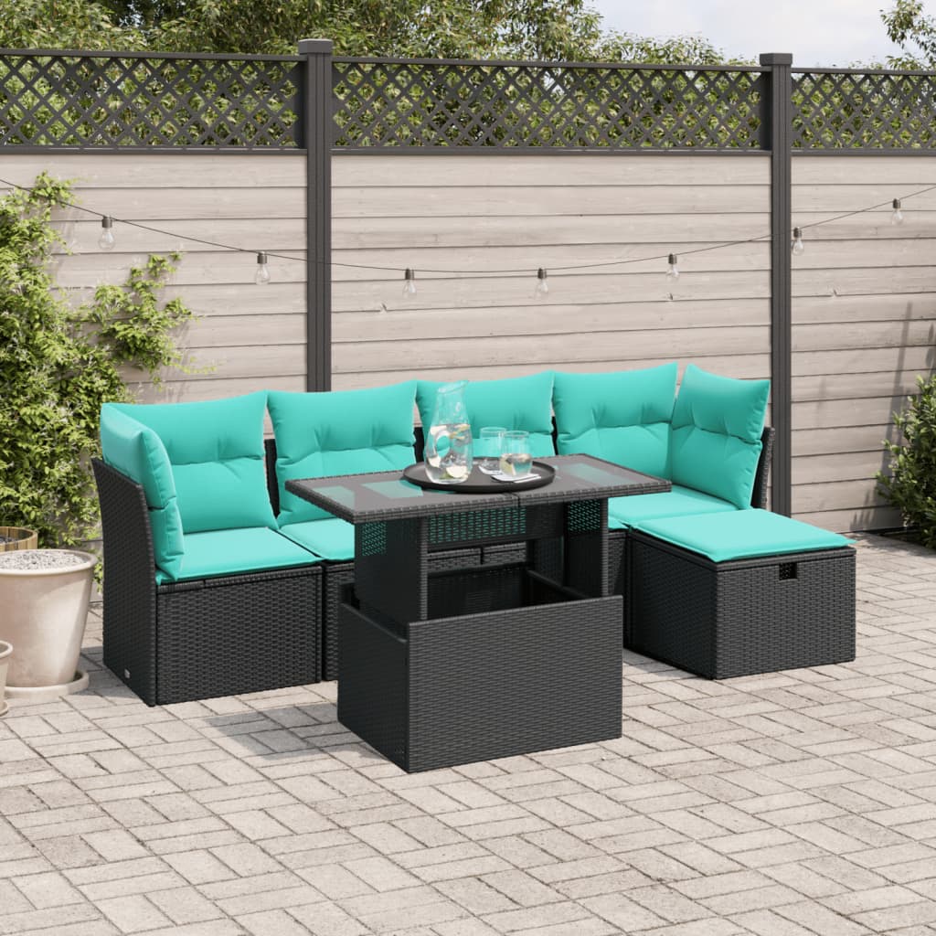 6-delige tuinbankset met kussens van zwart polyrotan is nu te koop bij PeponiXL, paradijselijk wonen!