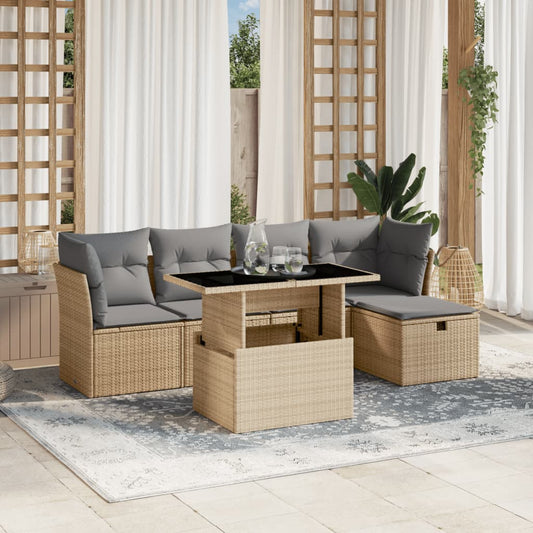 6-delige Loungeset met kussens poly rattan beige is nu te koop bij PeponiXL, paradijselijk wonen!