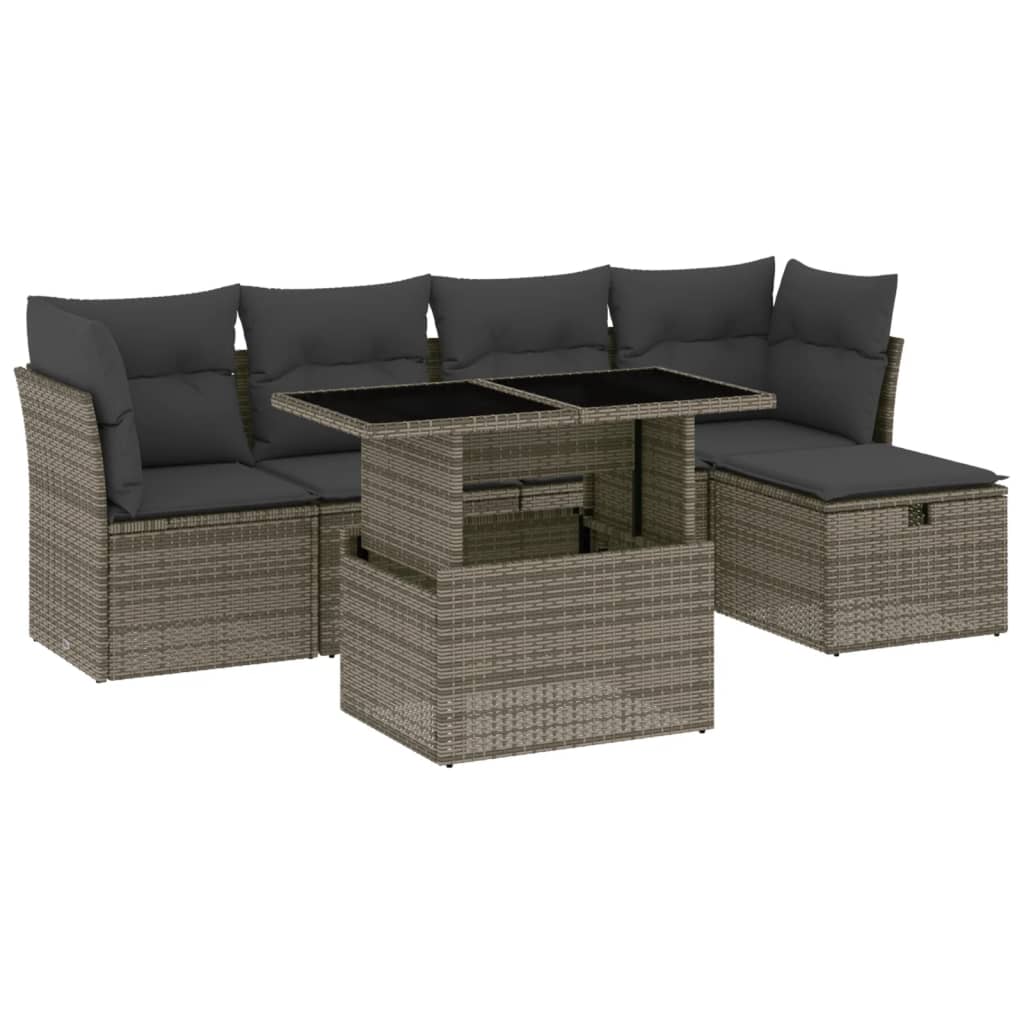 6-delige Loungeset met kussens poly rattan grijs is nu te koop bij PeponiXL, paradijselijk wonen!