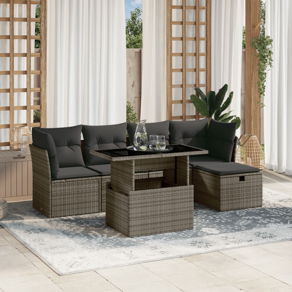 6-delige Loungeset met kussens poly rattan grijs is nu te koop bij PeponiXL, paradijselijk wonen!