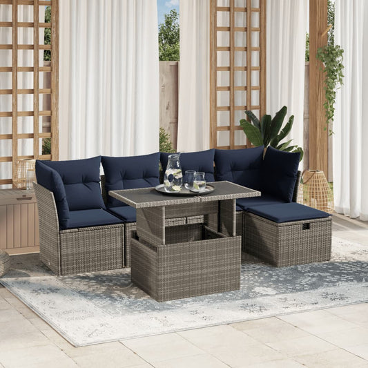 6-delige tuinbankset met kussens, grijs polyrotan is nu te koop bij PeponiXL, paradijselijk wonen!