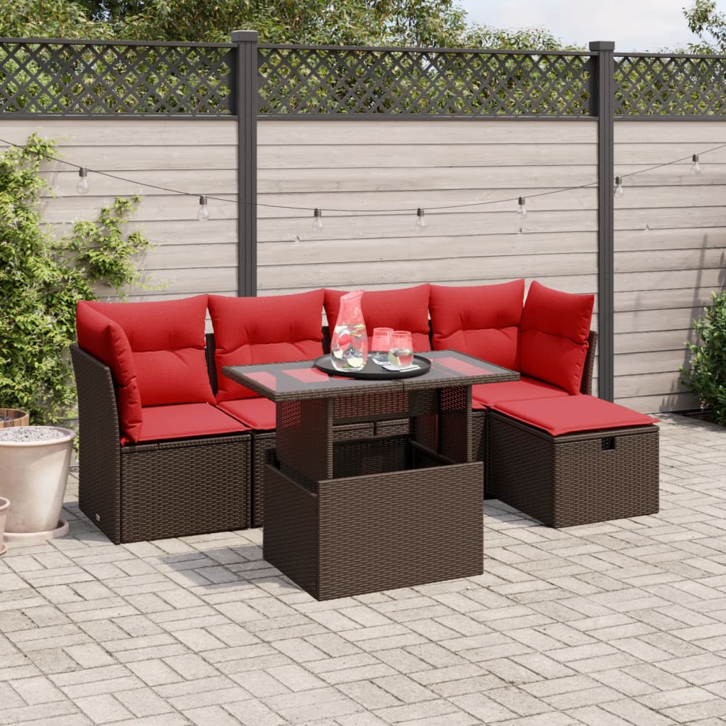 6-delige tuinbankset met kussens, bruin polyrotan is nu te koop bij PeponiXL, paradijselijk wonen!