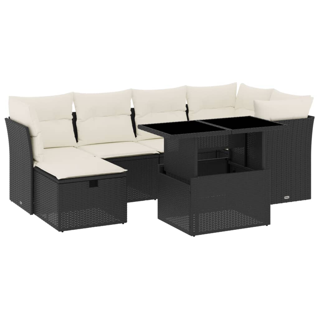 7-delige Loungeset met kussens poly rattan zwart is nu te koop bij PeponiXL, paradijselijk wonen!
