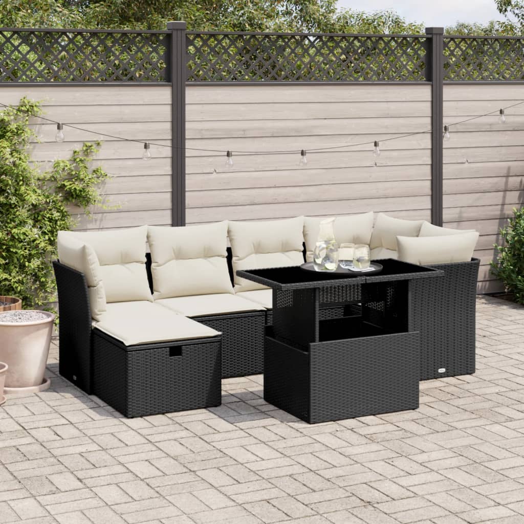 7-delige Loungeset met kussens poly rattan zwart is nu te koop bij PeponiXL, paradijselijk wonen!