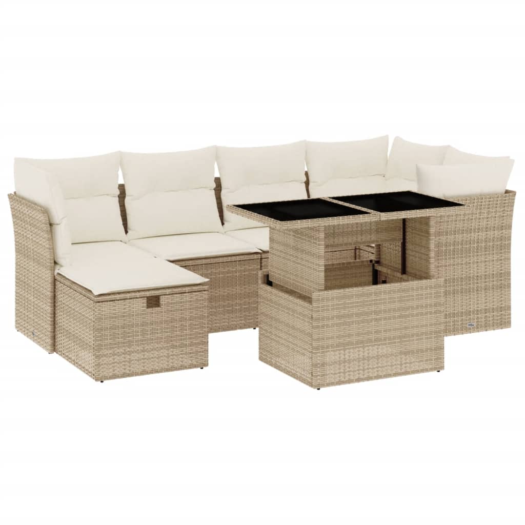 7-delige Loungeset met kussens poly rattan beige is nu te koop bij PeponiXL, paradijselijk wonen!